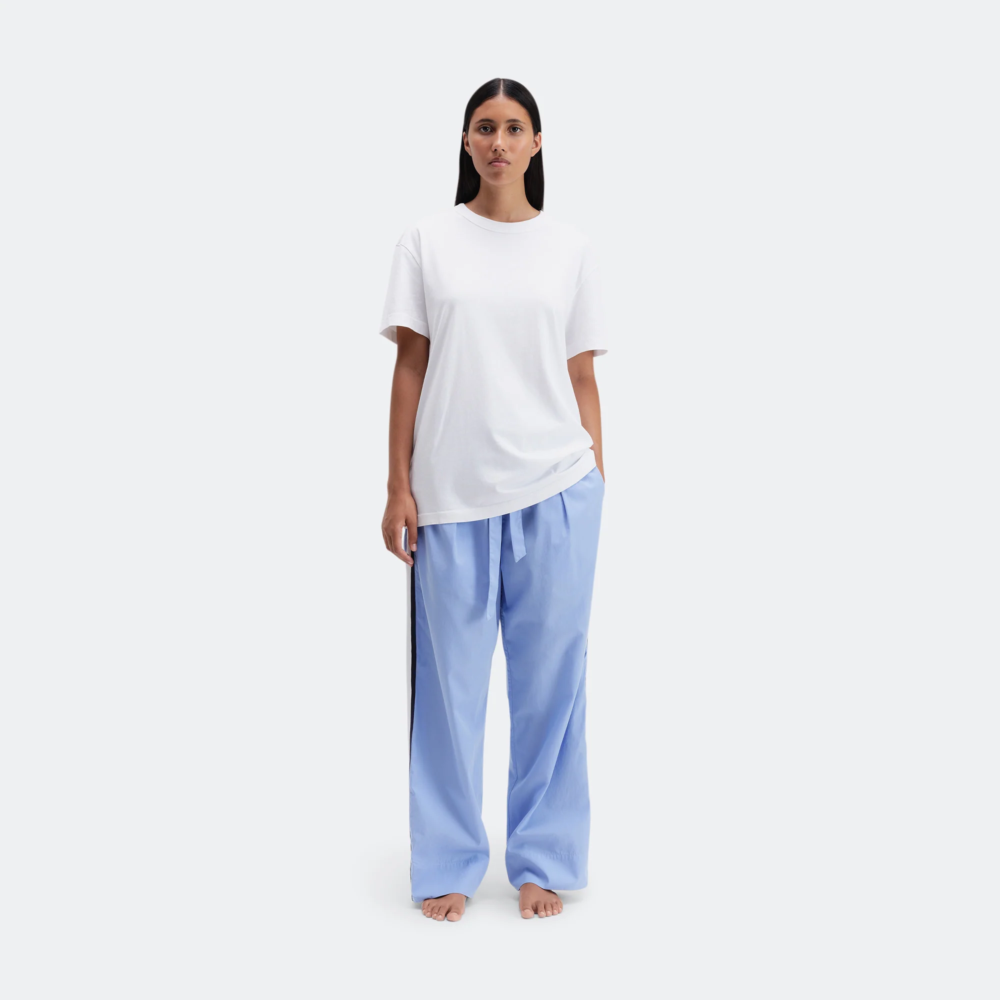 Pyjama Pants Grosgrain Side Stripe - Cornflower Blue Cotton Poplin - Image 7