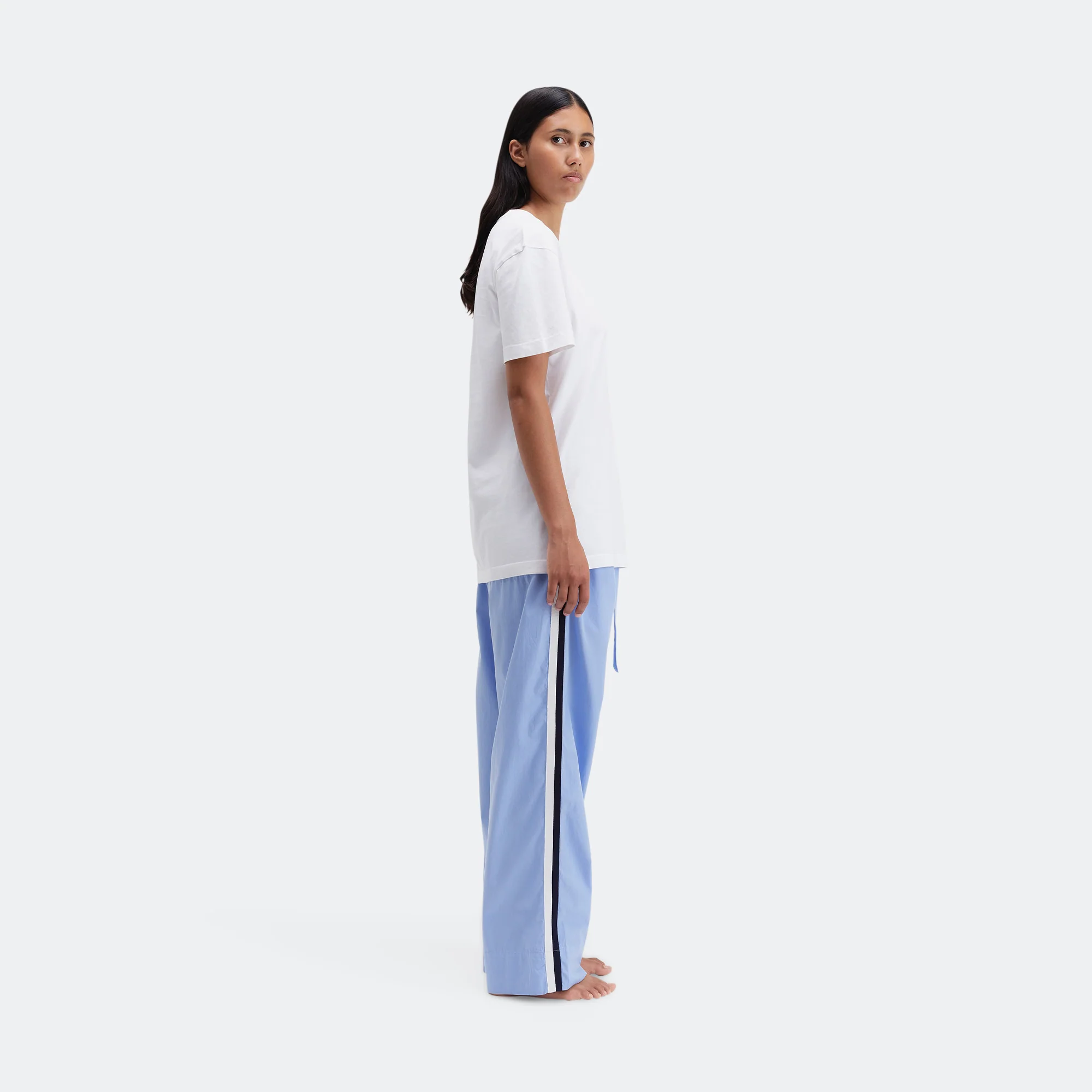 Pyjama Pants Grosgrain Side Stripe - Cornflower Blue Cotton Poplin - Image 8