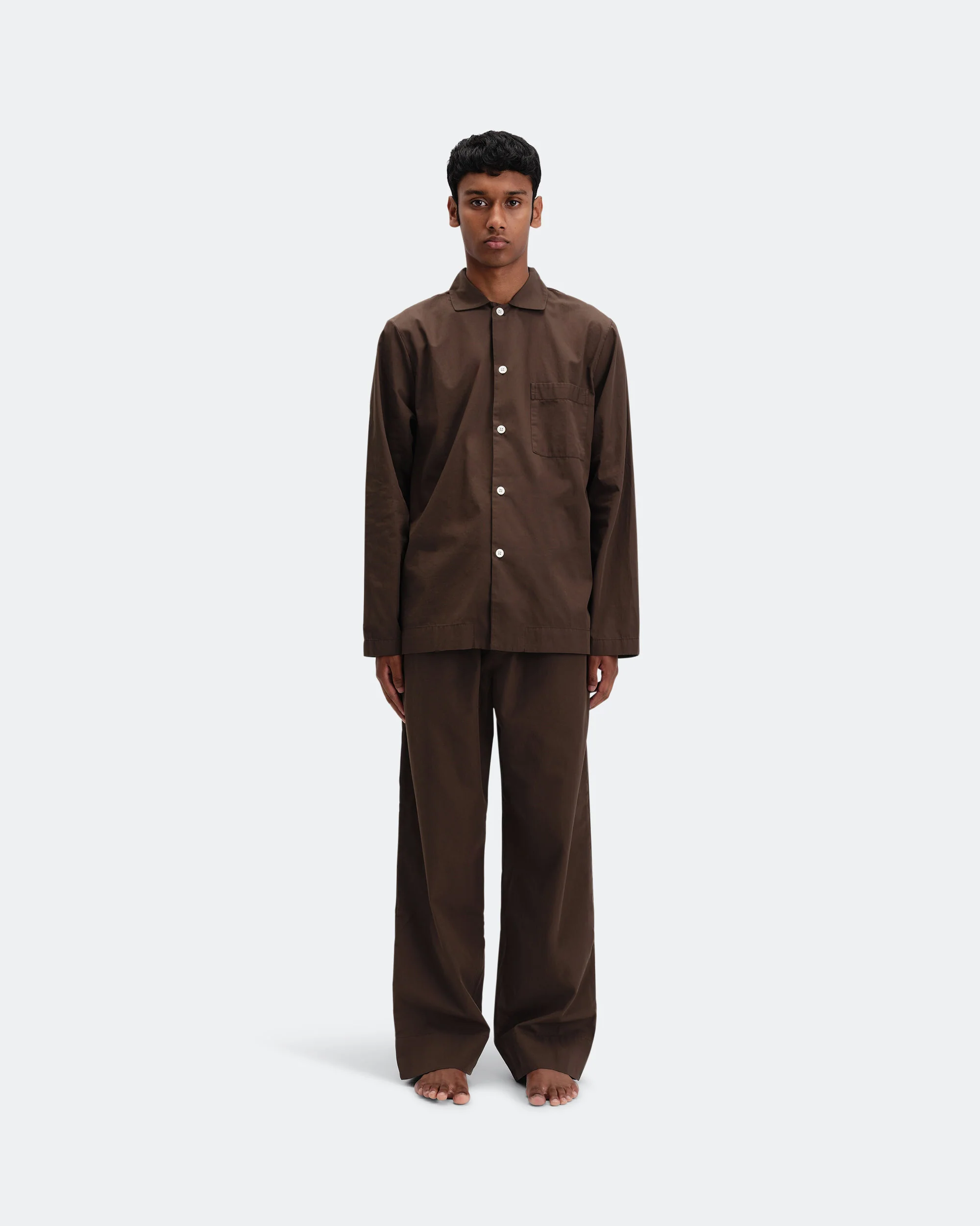 Pyjama Shirt - Coffee Cotton Poplin - Image 4