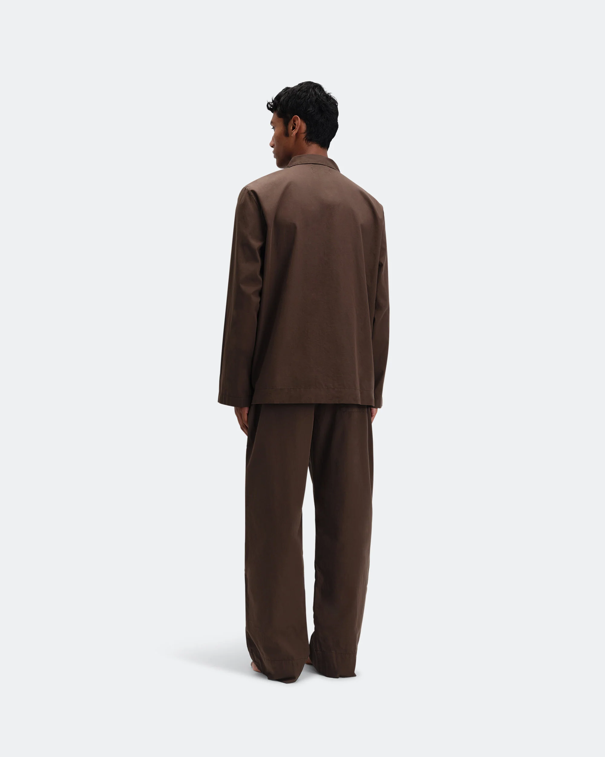 Pyjama Shirt - Coffee Cotton Poplin - Image 5