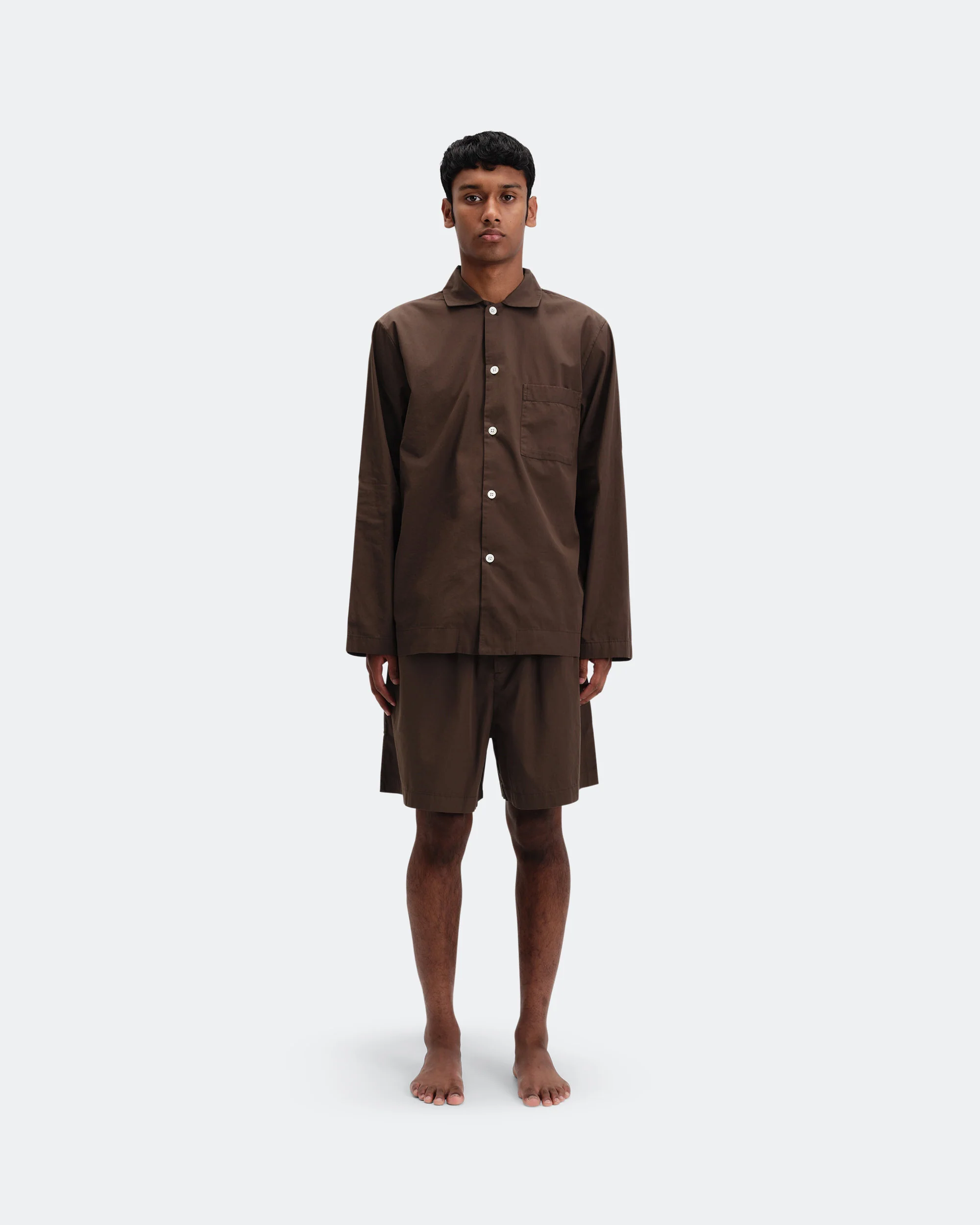 Pyjama Shorts - Coffee Cotton Poplin - Image 3