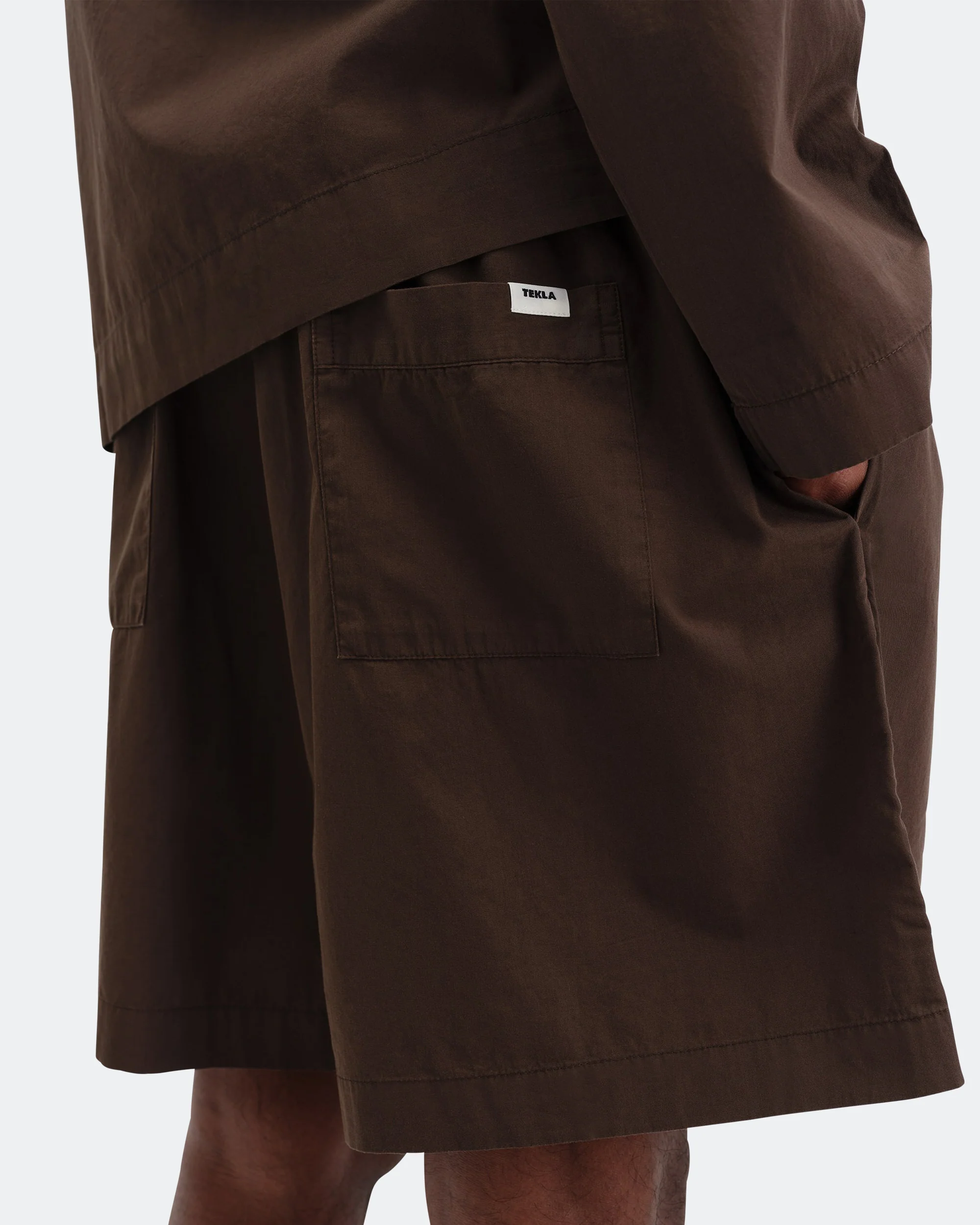 Pyjama Shorts - Coffee Cotton Poplin - Image 5
