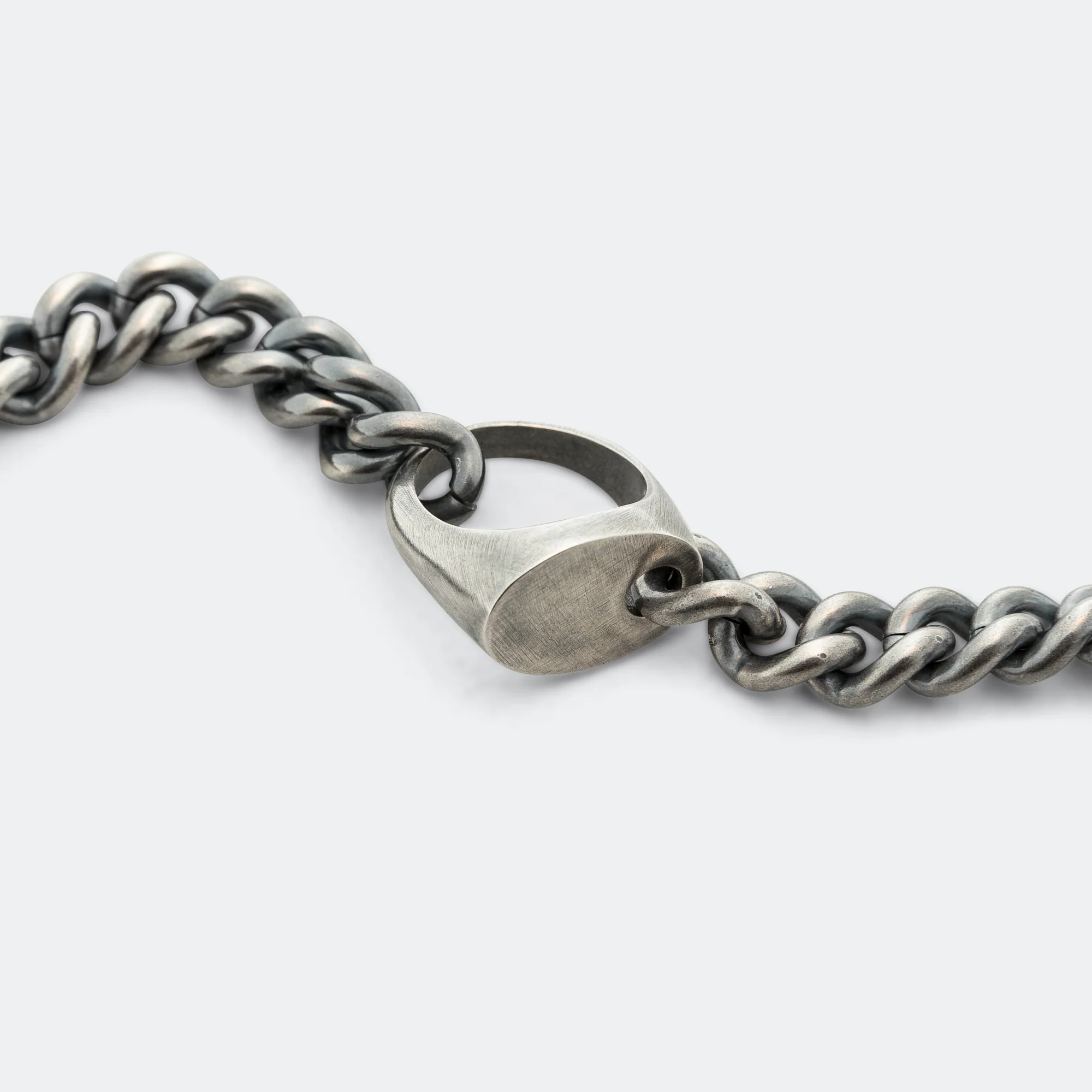 Ring Link Curb Bracelet - Silver Toned Brass - Image 2