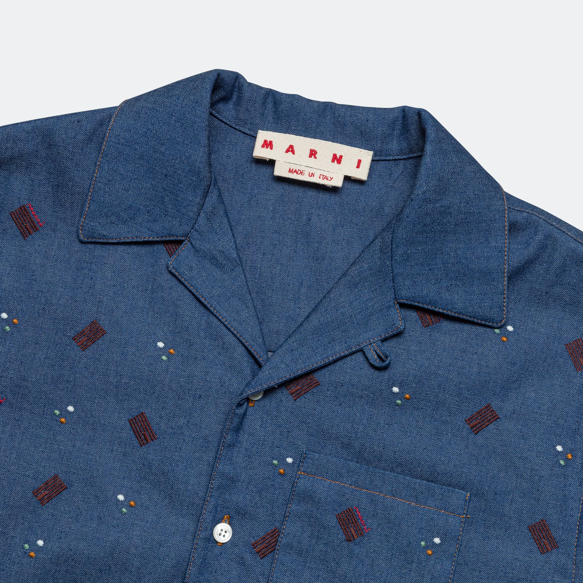 Short Sleeve Pattern Cotton Shirt - Blue - Image 2
