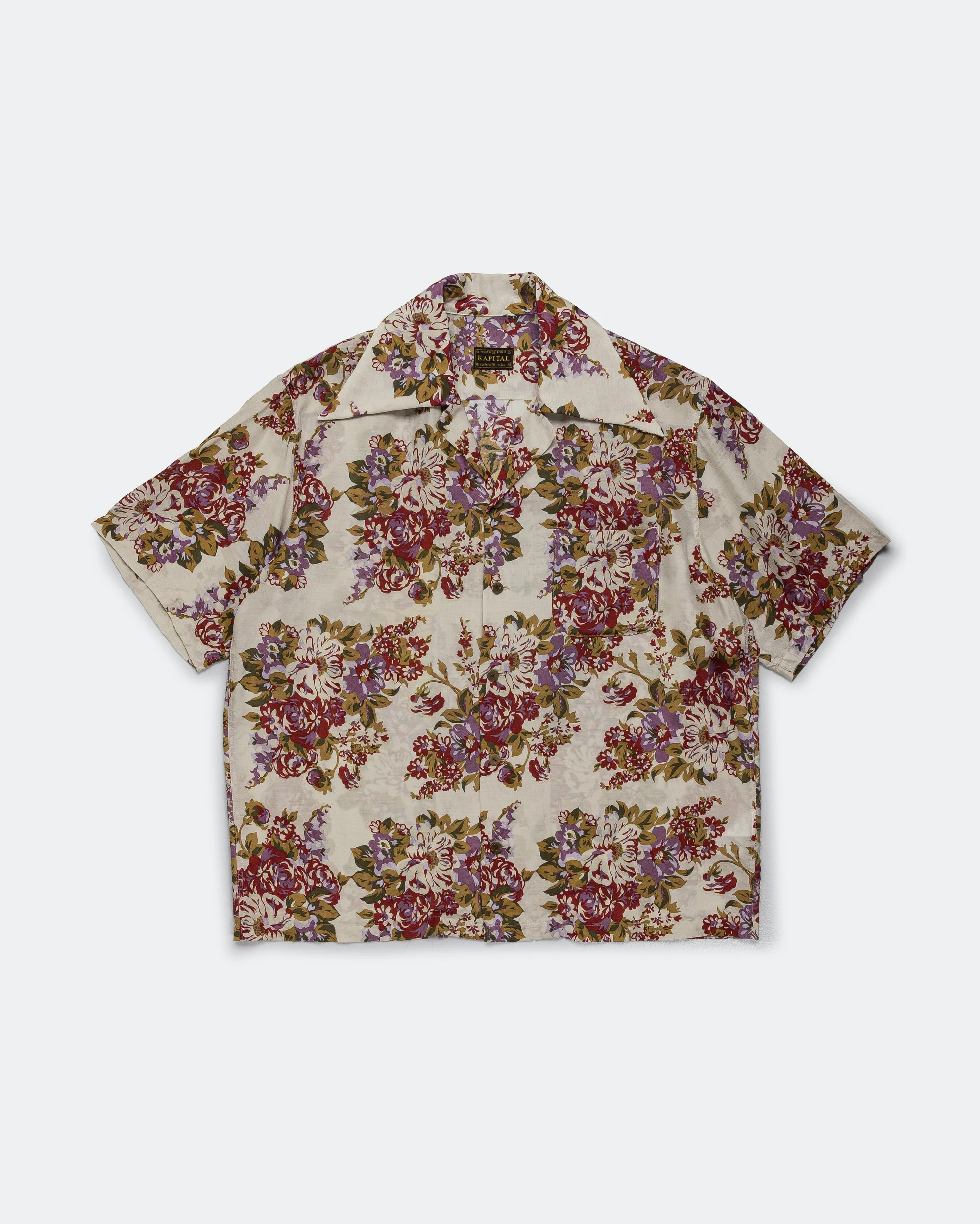 Silk Rayon CHAMPETRE A.MA.TE.RA.SE. WRANGLE Collar Aloha Shirt - Purple/Beige