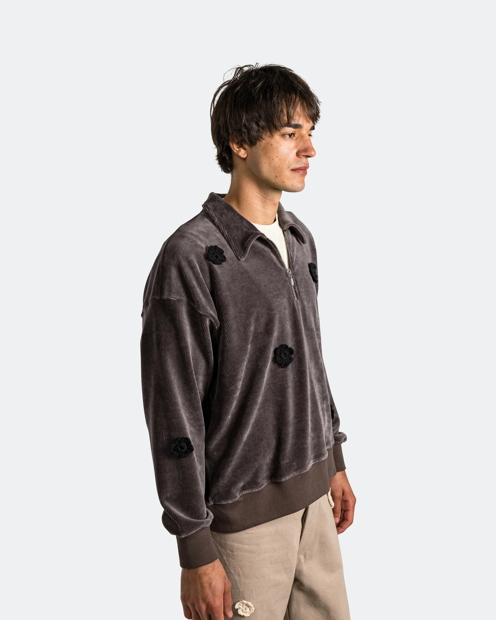 Daisy Quarter Zip Jumper - Charcoal Corduroy Jersey - Image 3