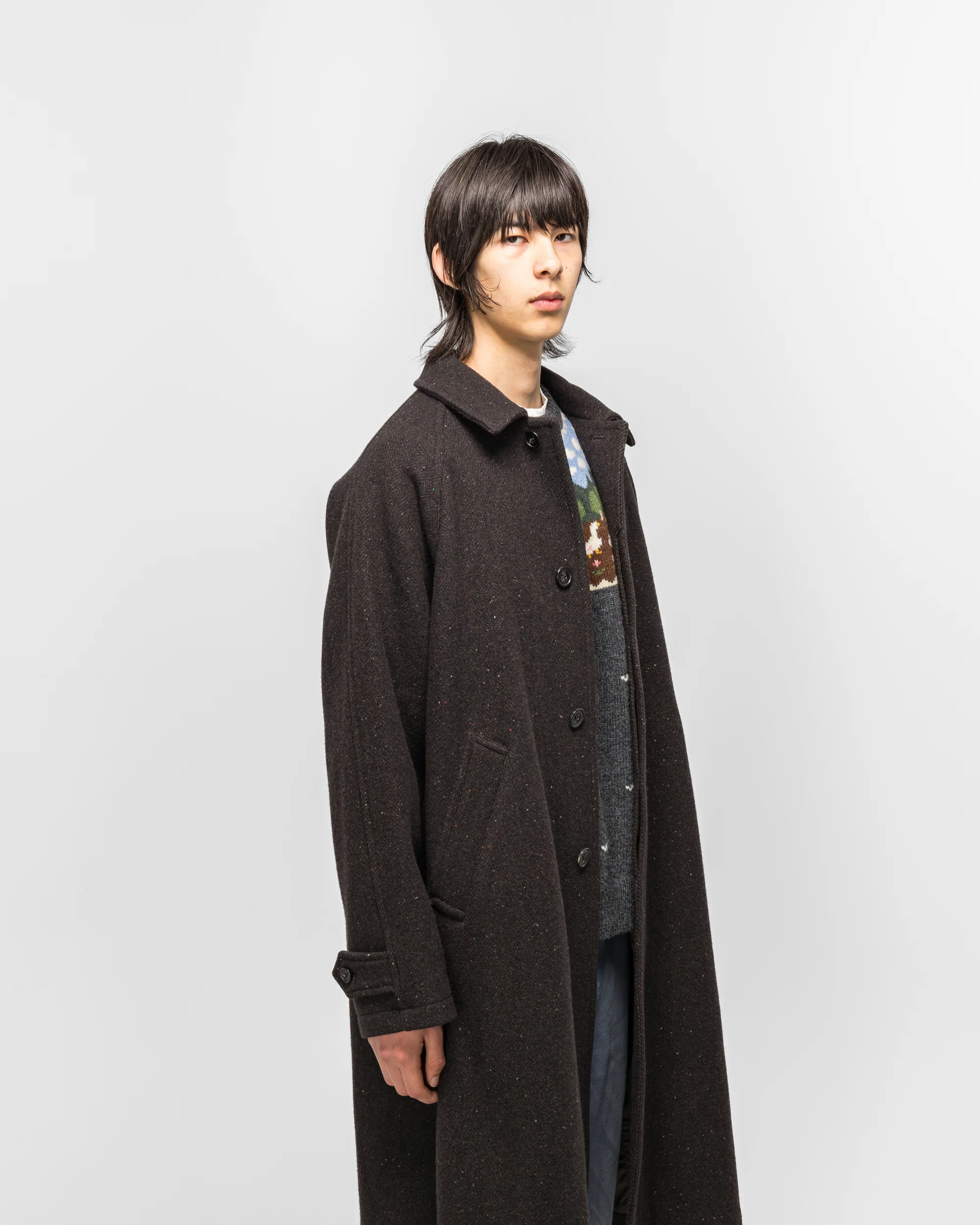 Balmacaan Coat - Brown Nep Tweed - Image 3