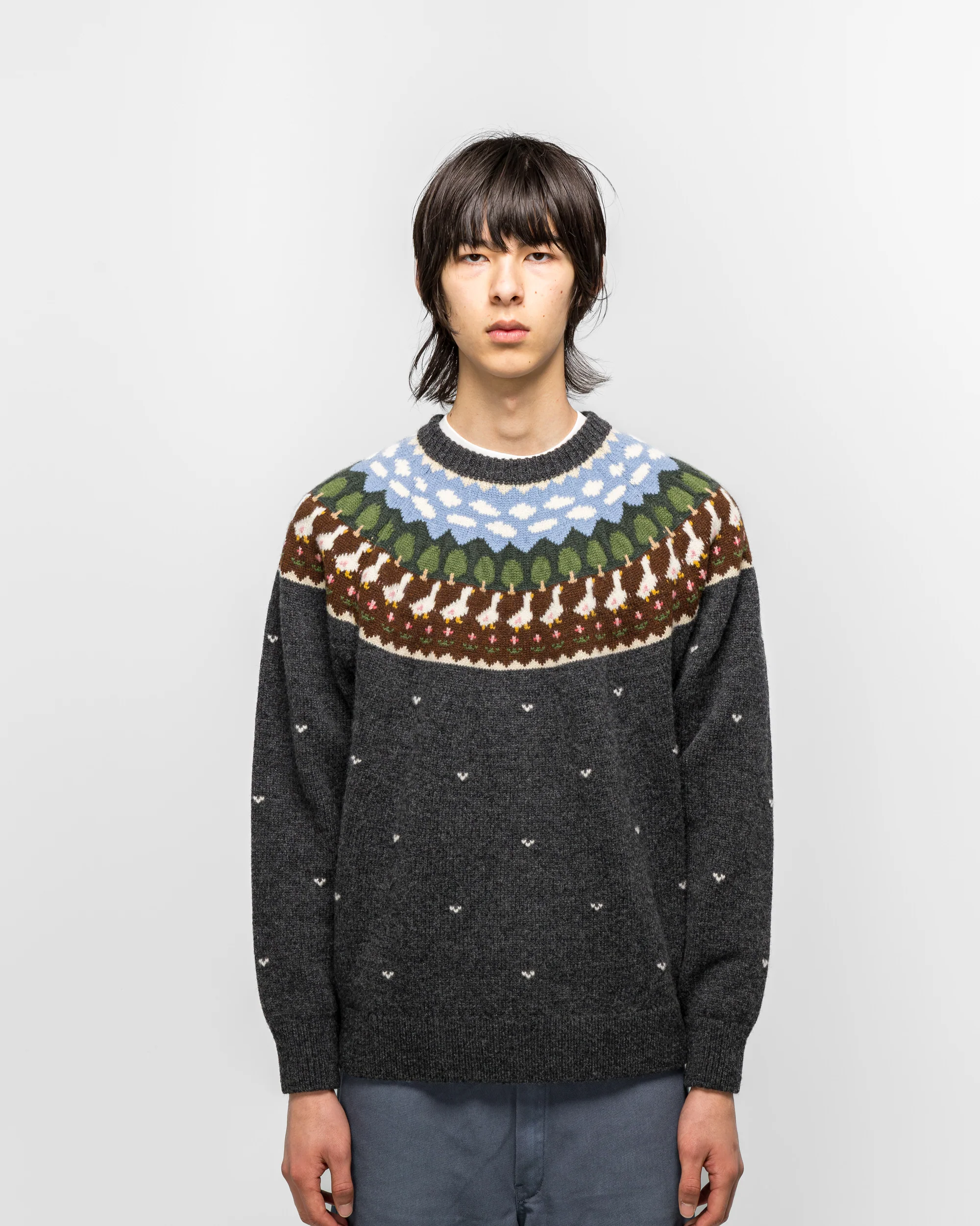 Fair Isle Duck Sweater - Charcoal Grey - Image 2