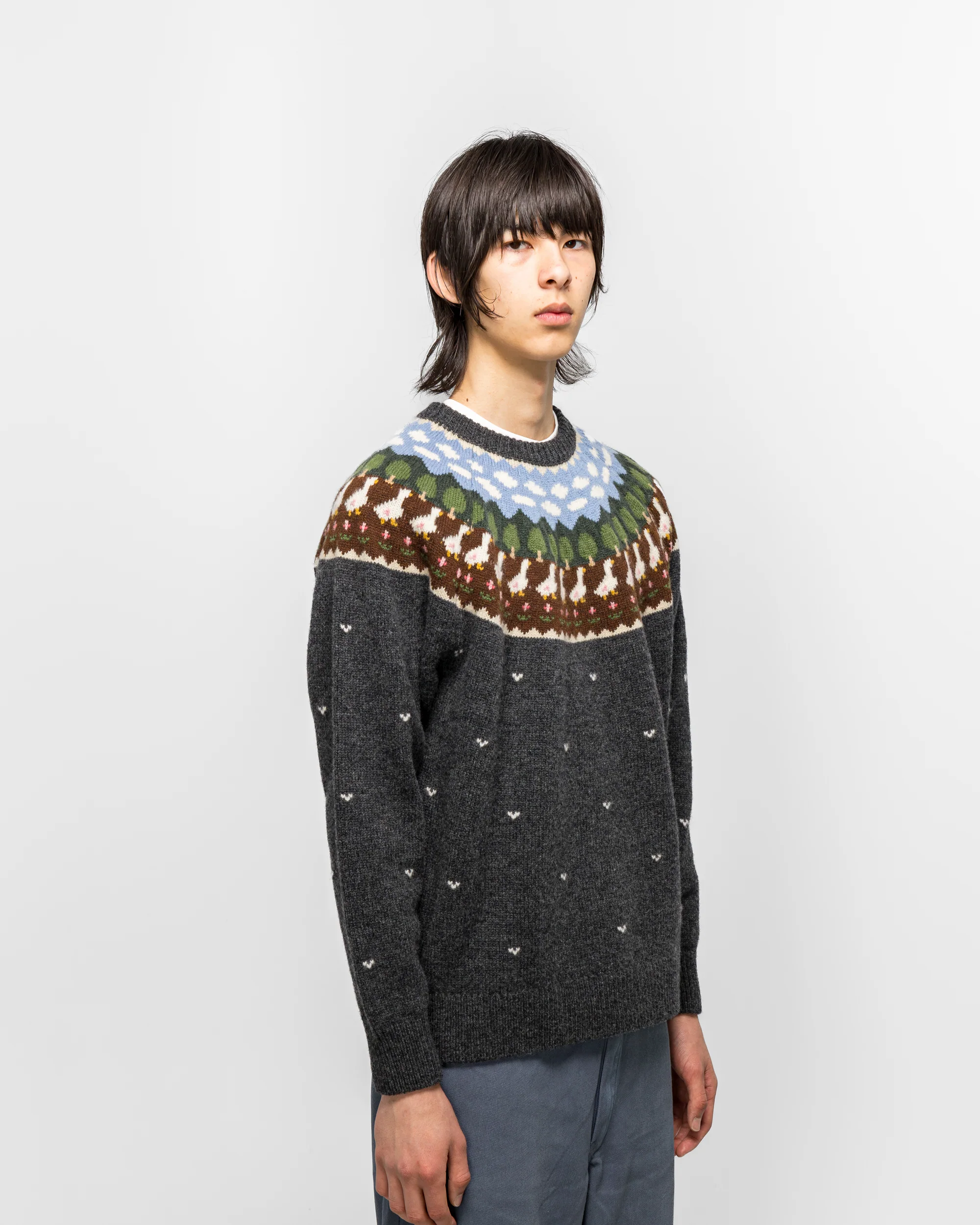 Fair Isle Duck Sweater - Charcoal Grey - Image 3