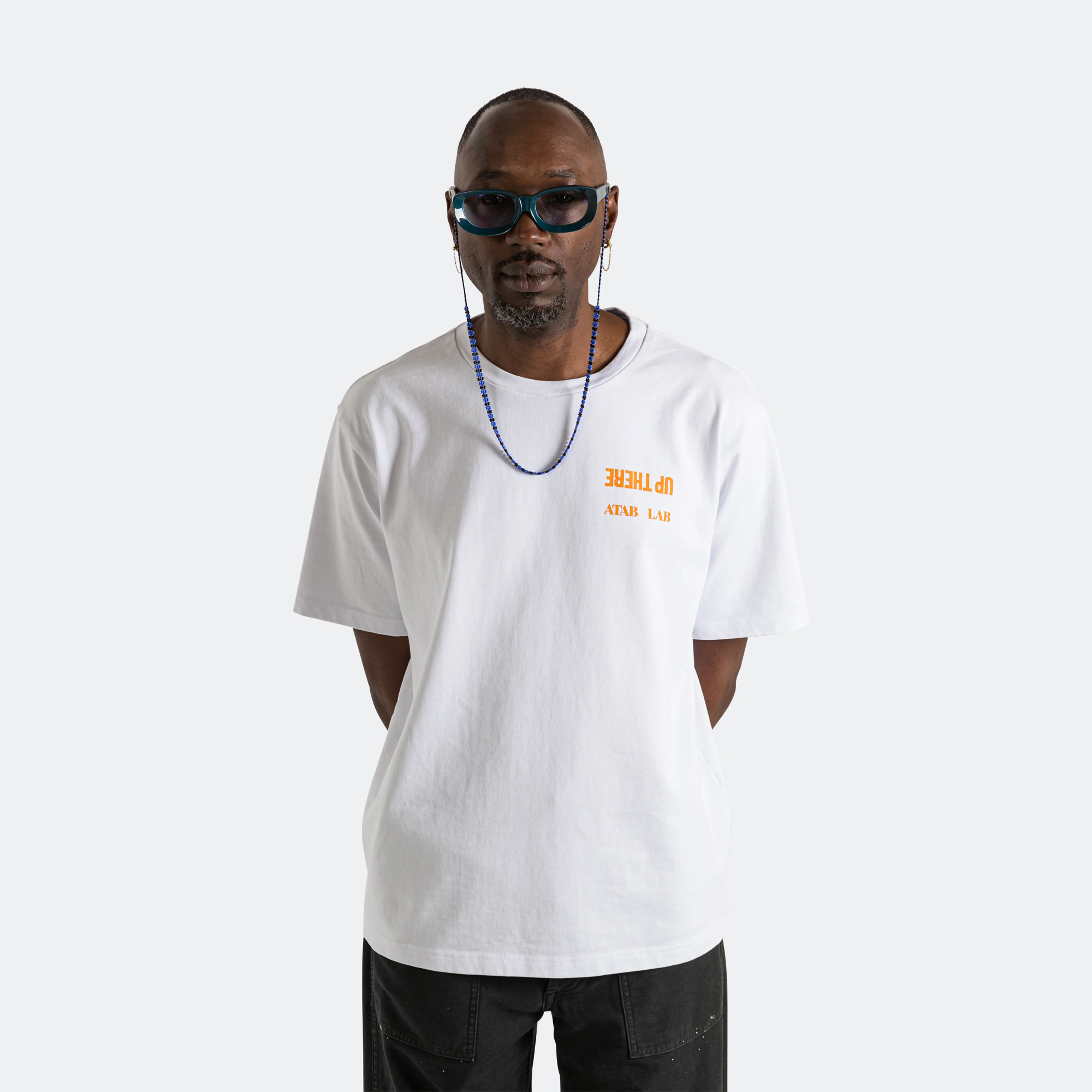 UP THERE X ATAB Lab 'Chess Man' Tee - White/Tangelo - Image 5