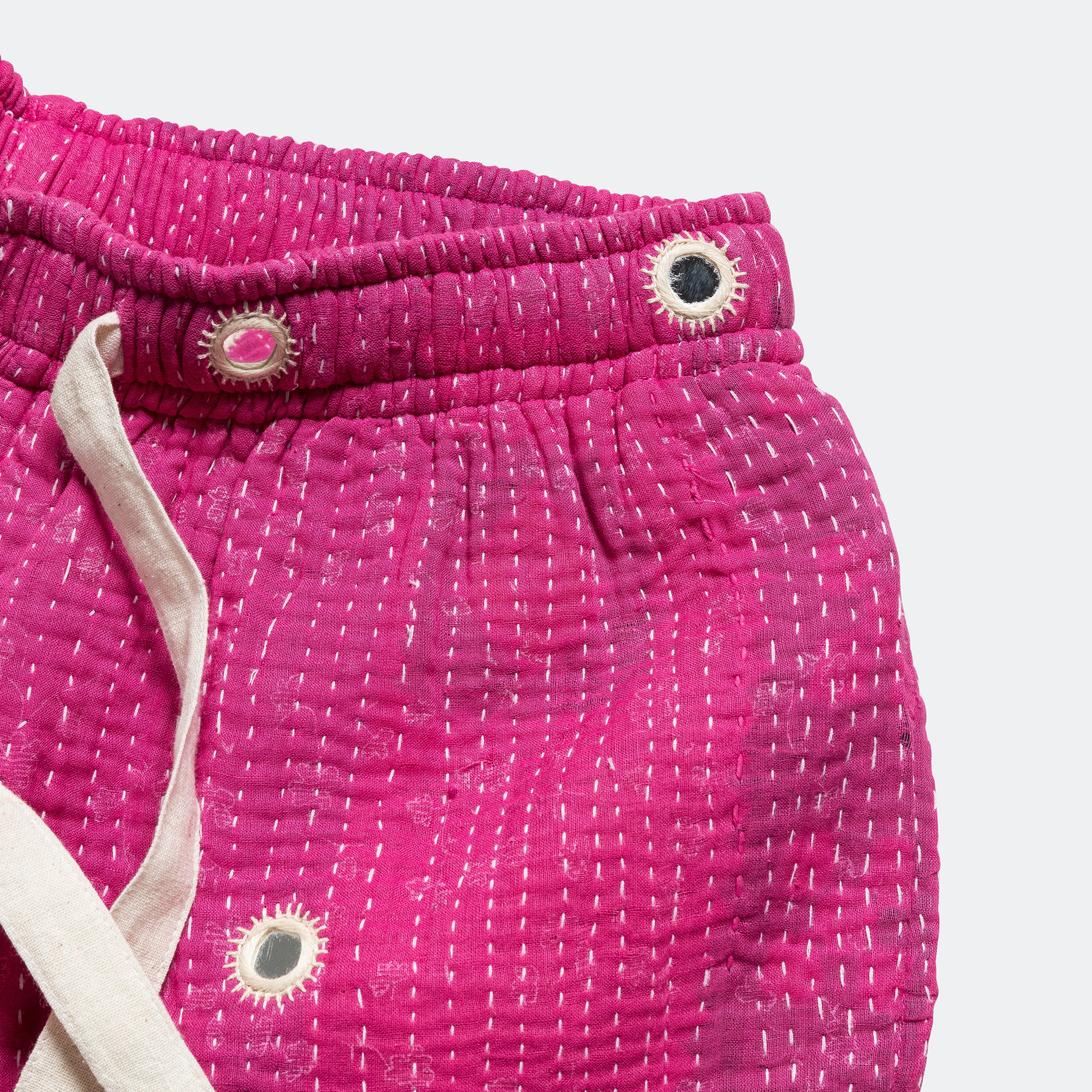 Vintage Kantha Overdye Shorts - Pink/Mirrors - Image 3
