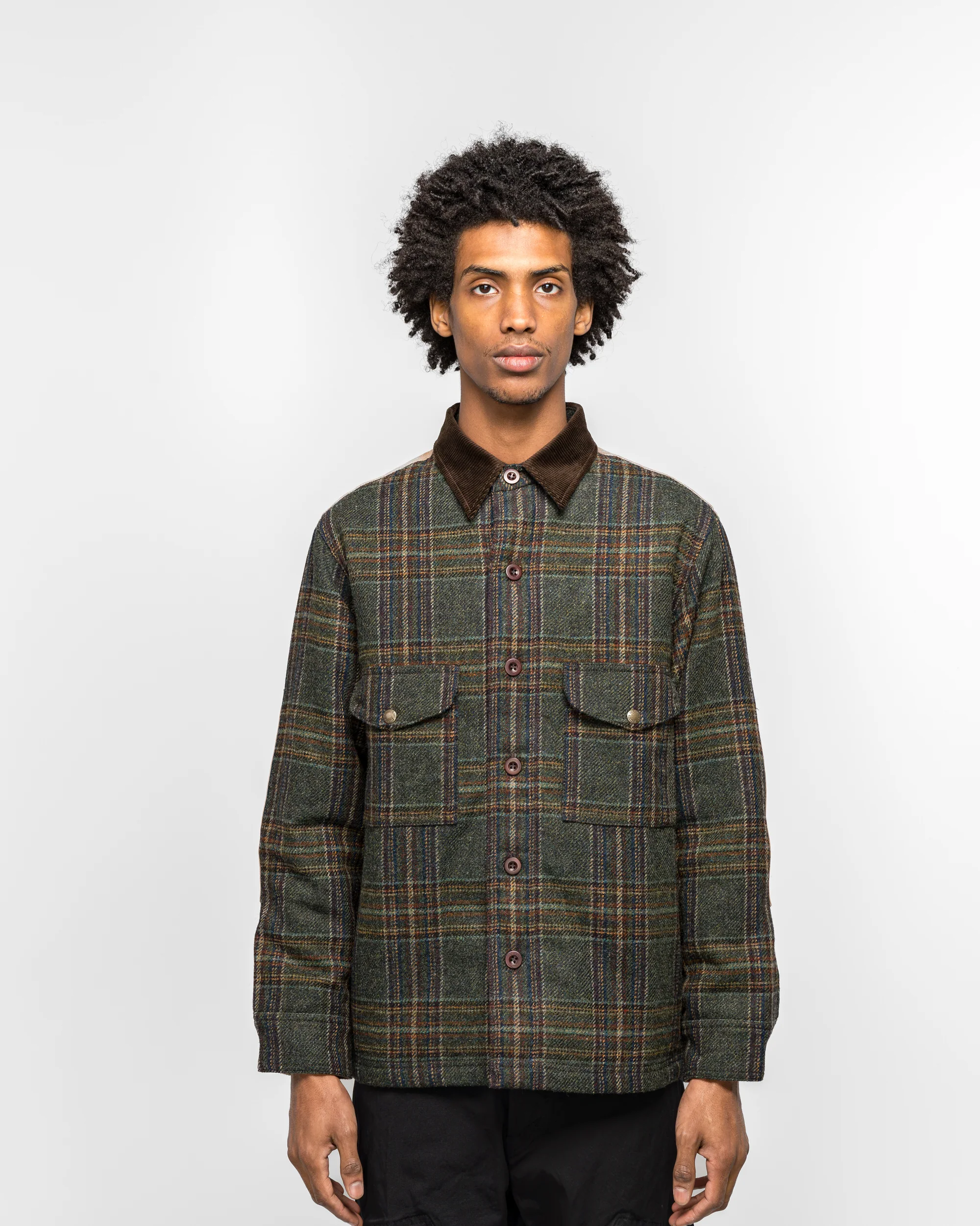 Wool Check Tweed Leather Shirt x FILSON - Green/Brown - Image 2