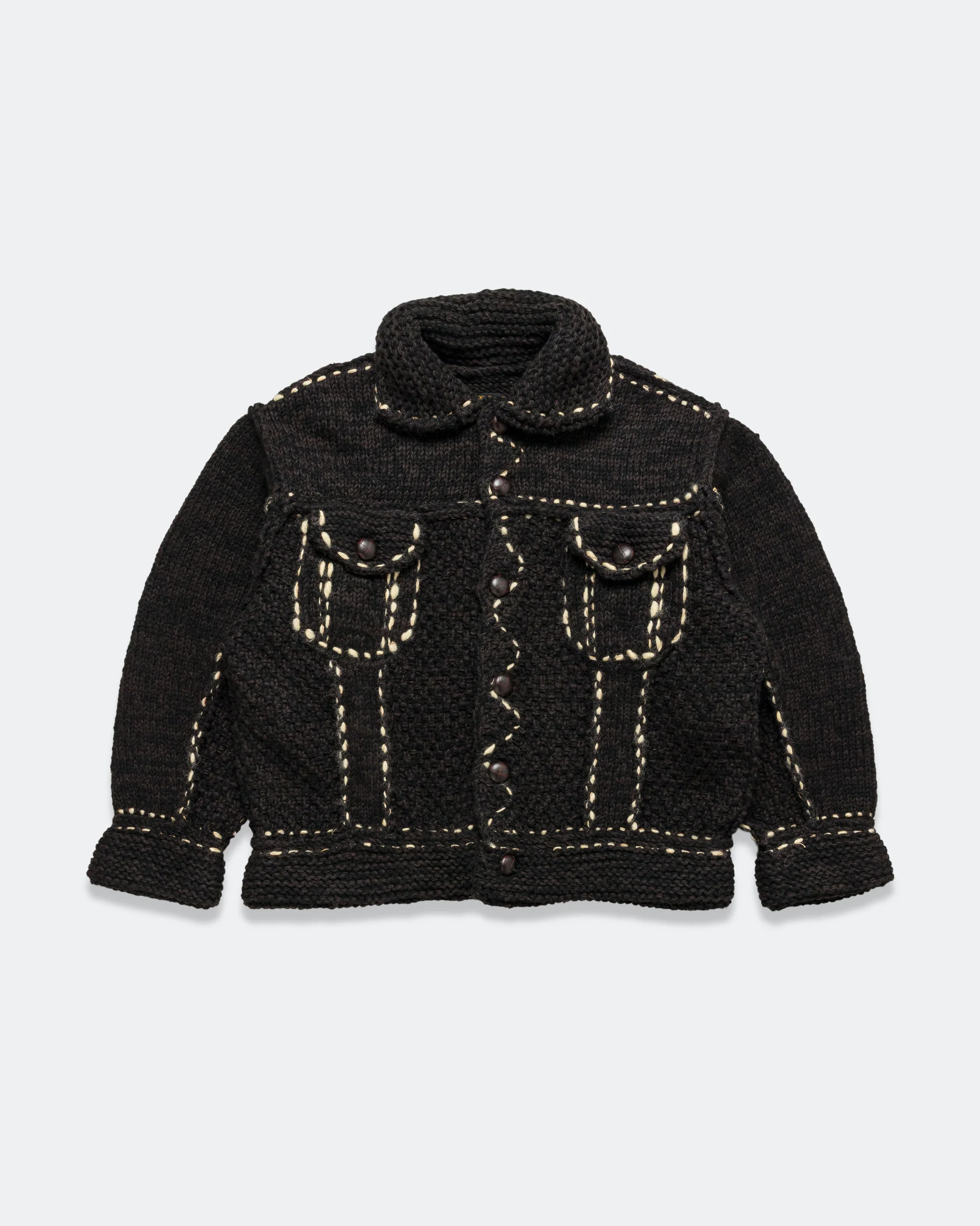 Wool Hand Knit Cowichan G-JACKET - Black