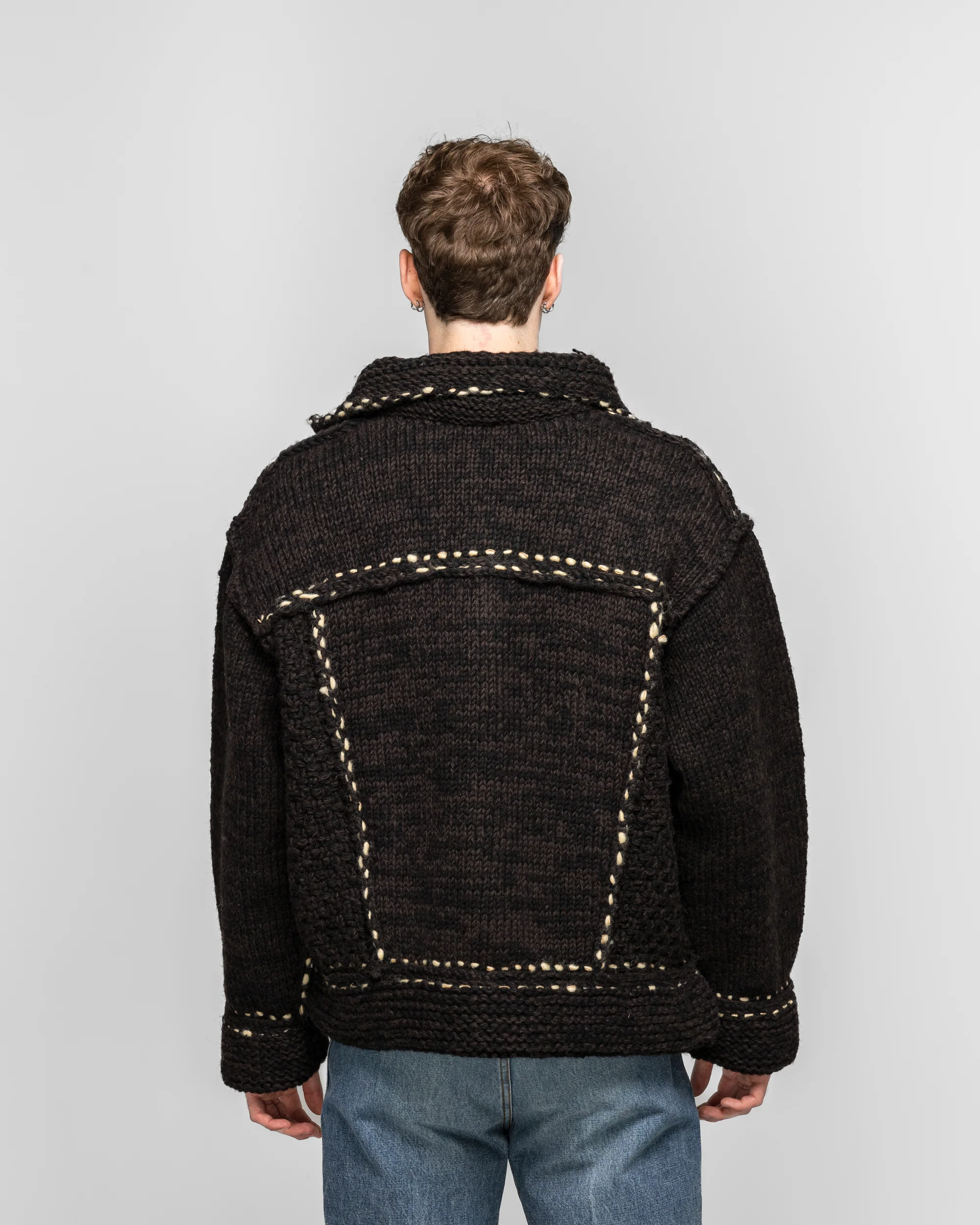 Wool Hand Knit Cowichan G-JACKET - Black - Image 4