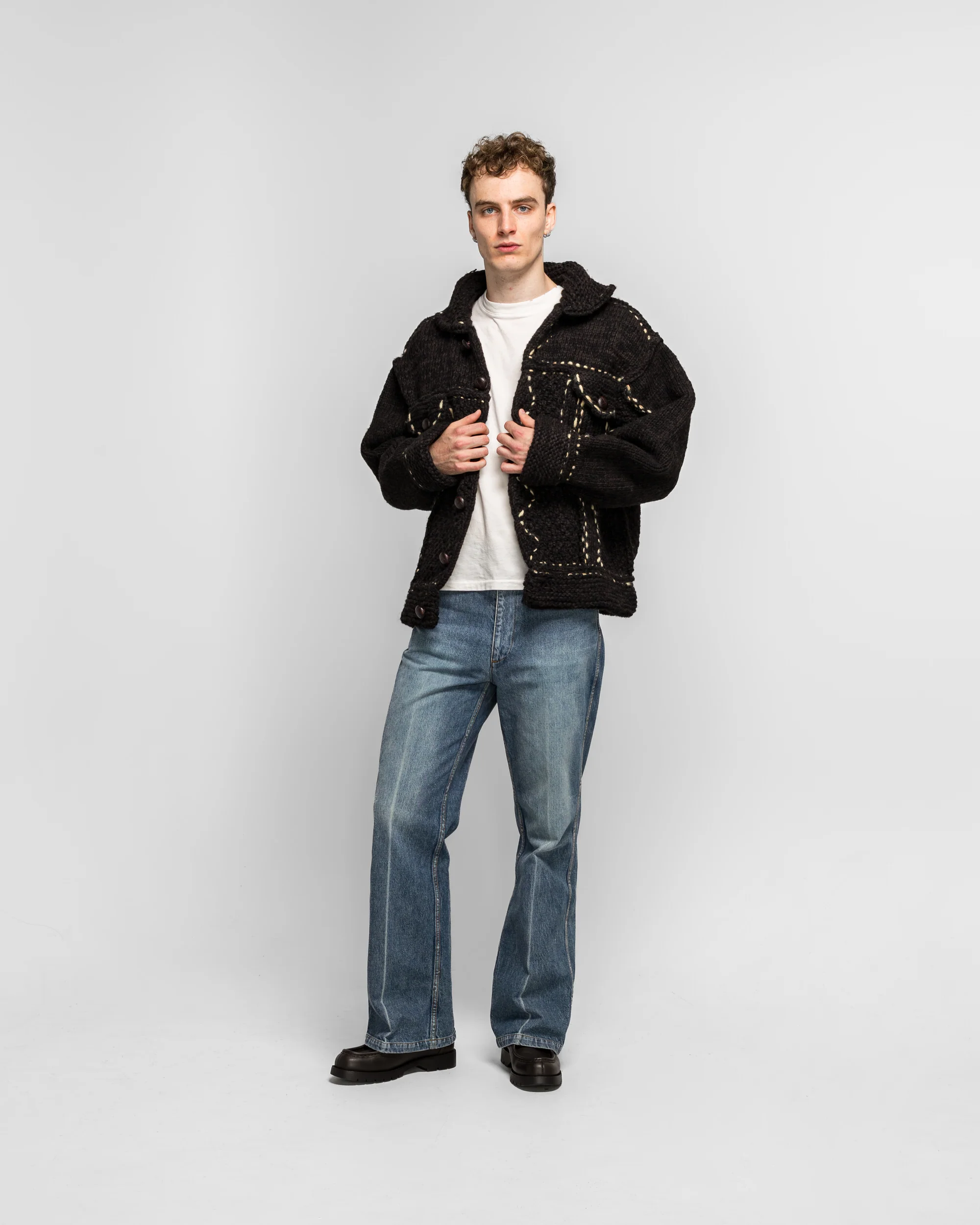 Wool Hand Knit Cowichan G-JACKET - Black - Image 6